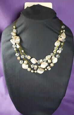 Sophia & Kate Layered Necklace Mother Of Pearl Shell Glass Beads Neutral Colors
